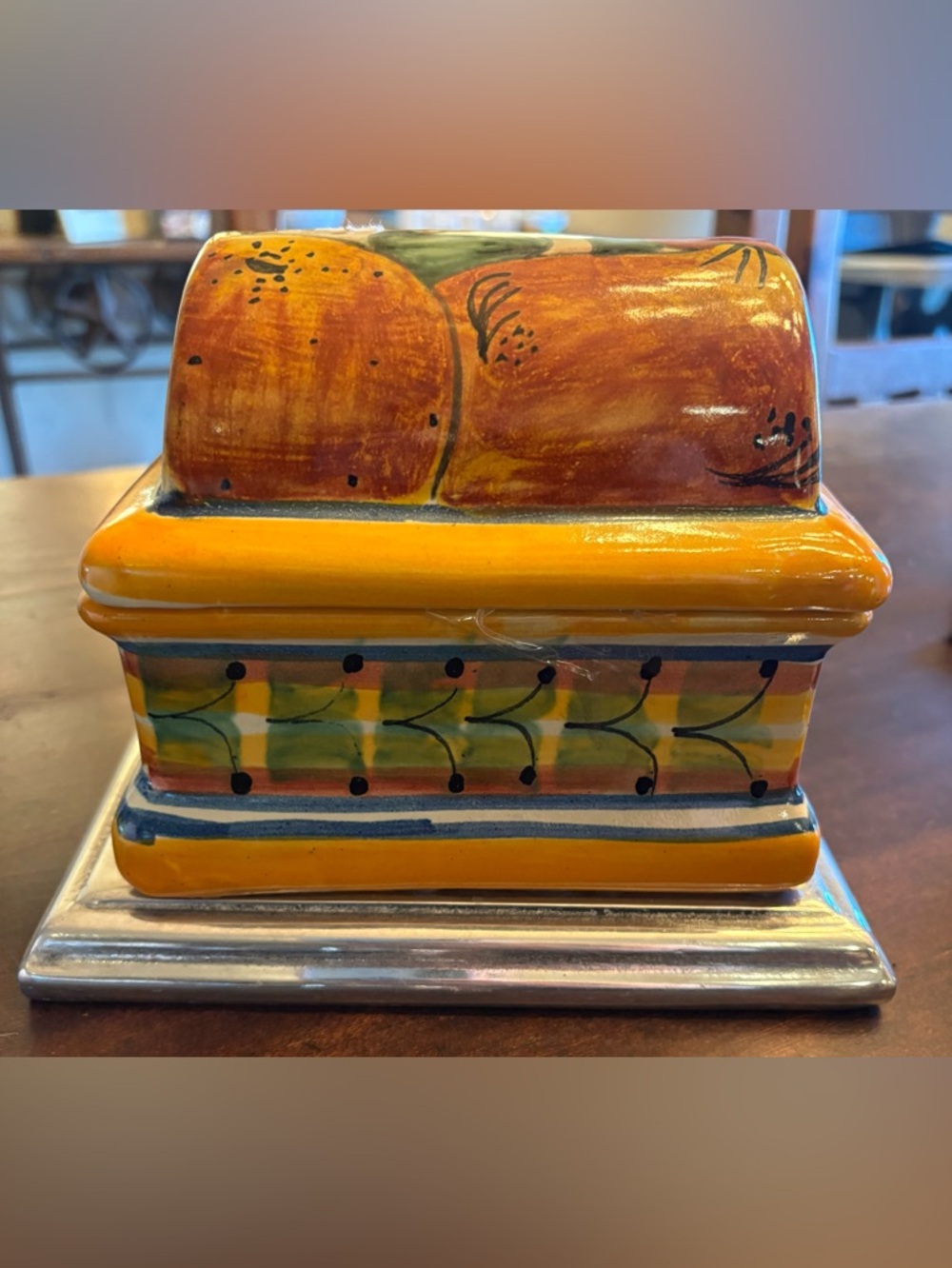 Hand-Painted Ceramic Dish in Warm Orange and Yellow